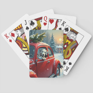 Dalmatian Snowy Car Ride Christmas Painting Playing Cards