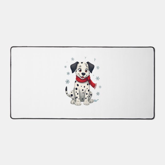 Dalmatian Snowy Fun dog Desk Mat (Front)