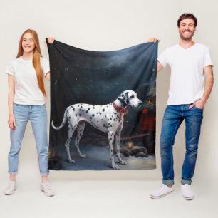 Dalmatian Snowy Sleigh Christmas Decor Fleece Blanket