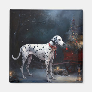 Dalmatian Snowy Sleigh Christmas Decor Magnet
