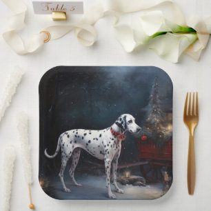 Dalmatian Snowy Sleigh Christmas Decor  Paper Plate