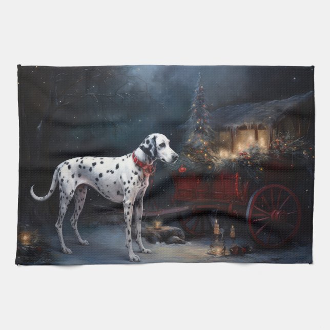 Dalmatian Snowy Sleigh Christmas Decor  Tea Towel (Horizontal)