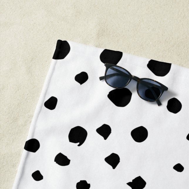 Dalmatian Spots, Dalmatian Dots, Black and White Beach Towel (In Situ)