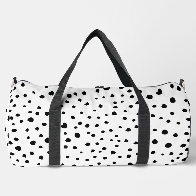 Dalmatian Spots, Dalmatian Dots, Black and White Duffle Bag (Front)