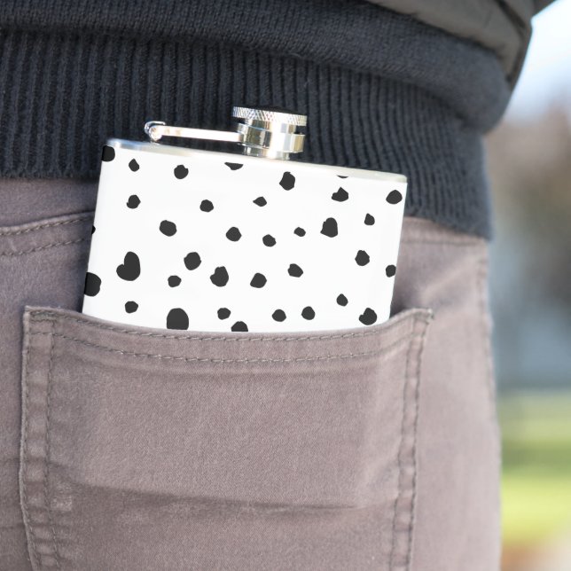 Dalmatian Spots, Dalmatian Dots, Black and White Hip Flask (In Situ)