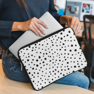 Dalmatian Spots, Dalmatian Dots, Black and White Laptop Sleeve