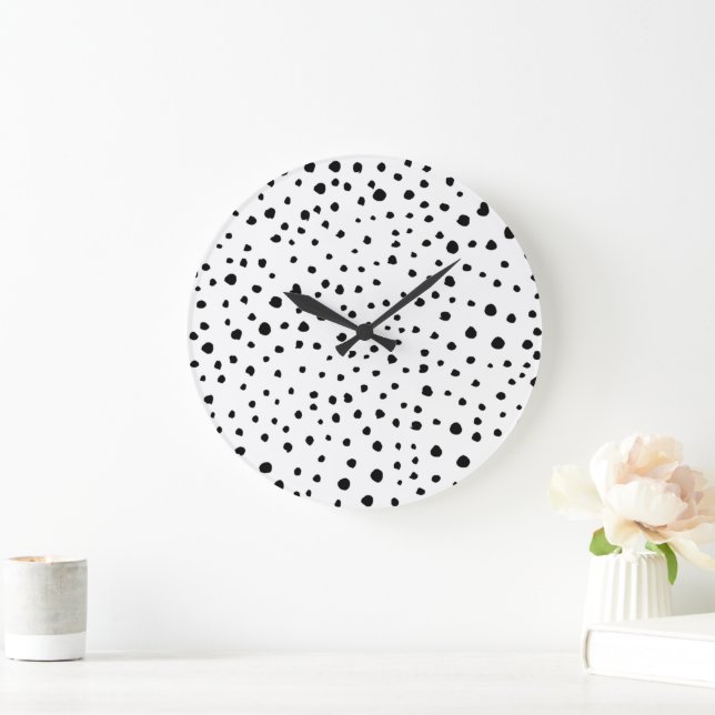 Dalmatian Spots, Dalmatian Dots, Black and White Large Clock (Home)