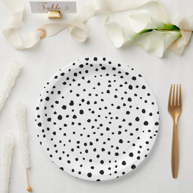Dalmatian Spots, Dalmatian Dots, Black and White Paper Plate (Wedding)