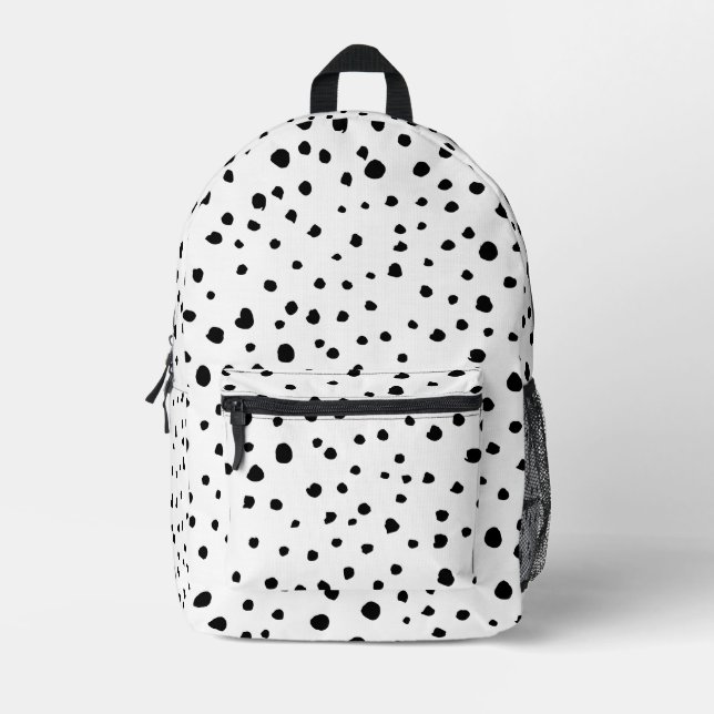 Dalmatian Spots, Dalmatian Dots, Black and White Printed Backpack (Front)