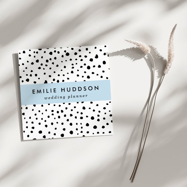 Dalmatian Spots, Dalmatian Dots, Black and White Square Business Card (Creator Uploaded)