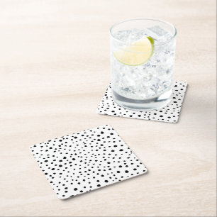Dalmatian Spots, Dalmatian Dots, Black and White Square Paper Coaster