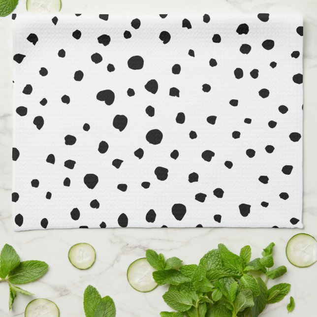 Dalmatian Spots, Dalmatian Dots, Black and White Tea Towel (Folded)