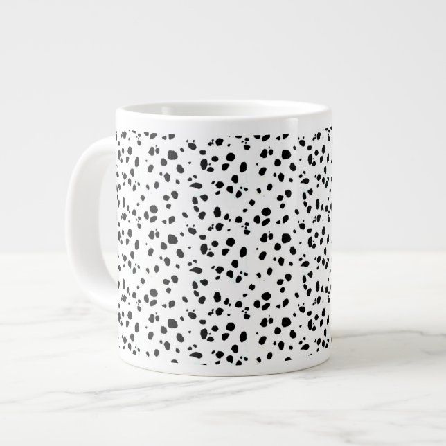Dalmatian Spots Print Pattern Black And White Large Coffee Mug (Front Left)