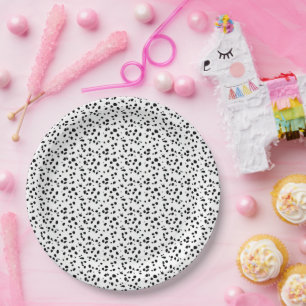 Dalmatian Spots Print Pattern Black And White Paper Plate
