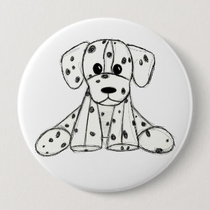 Dalmatian stuffed dog drawing outline simple black 10 cm round badge