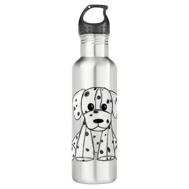 Dalmatian stuffed dog drawing outline simple black 710 ml water bottle (Front)