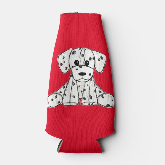 Dalmatian stuffed dog drawing outline simple black bottle cooler (Front)