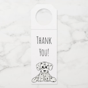 Dalmatian stuffed dog drawing outline simple black bottle tag