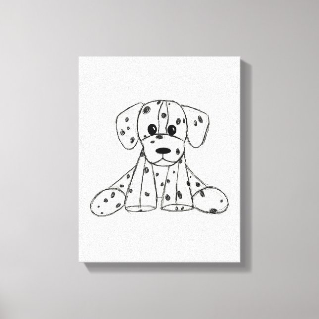 Dalmatian stuffed dog drawing outline simple black canvas print (Front)