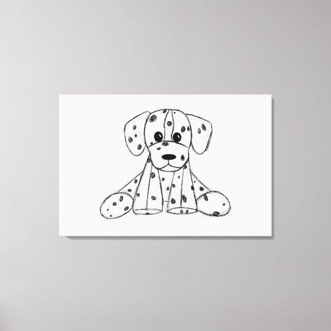 Dalmatian stuffed dog drawing outline simple black canvas print (Front)
