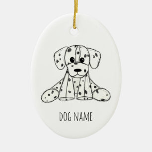 Dalmatian stuffed dog drawing outline simple black ceramic tree decoration