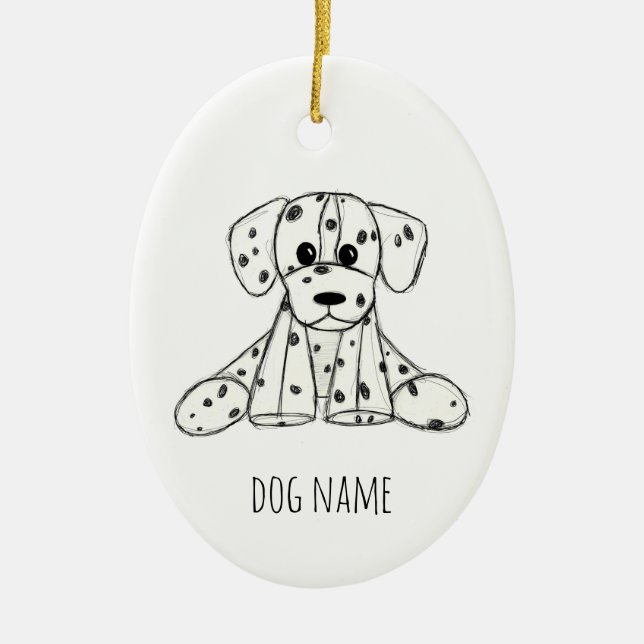 Dalmatian stuffed dog drawing outline simple black ceramic tree decoration (Front)
