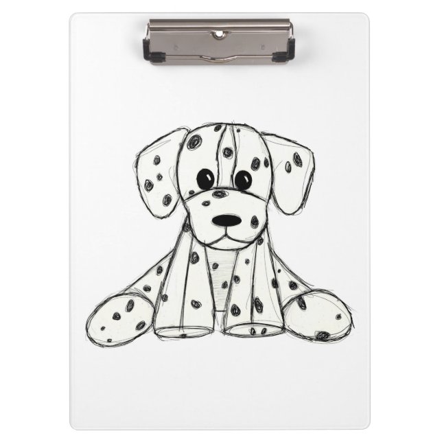 Dalmatian stuffed dog drawing outline simple black clipboard (Front)