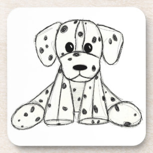 Dalmatian stuffed dog drawing outline simple black coaster
