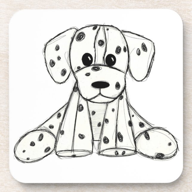 Dalmatian stuffed dog drawing outline simple black coaster (Front)