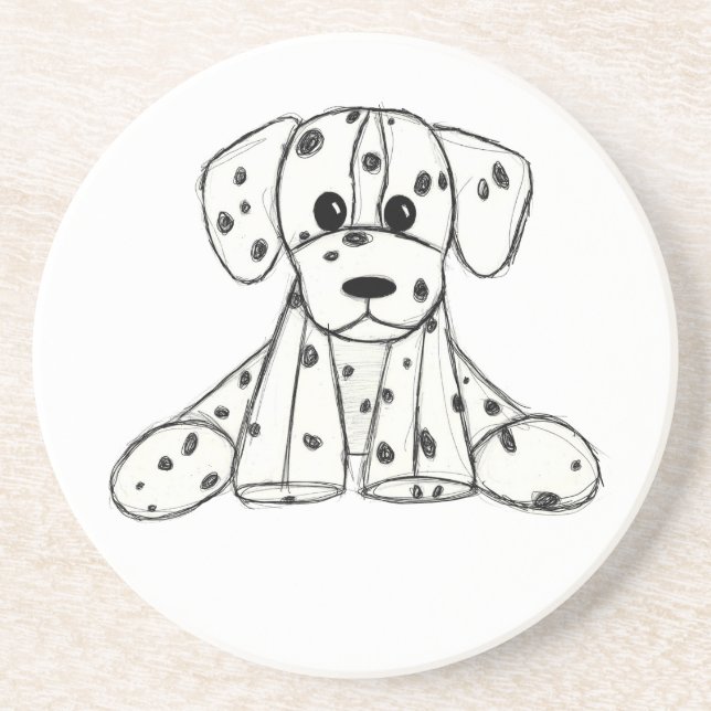 Dalmatian stuffed dog drawing outline simple black coaster (Front)