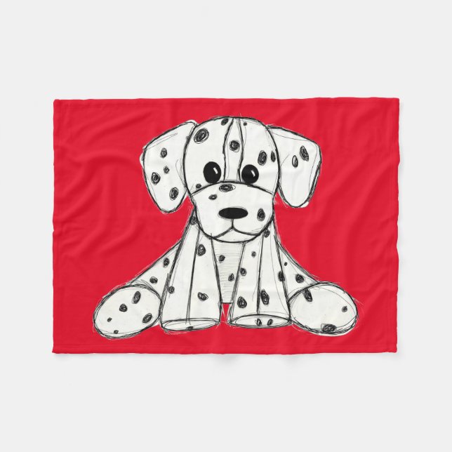 Dalmatian stuffed dog drawing outline simple black fleece blanket (Front (Horizontal))