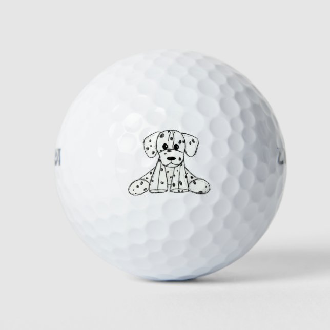 Dalmatian stuffed dog drawing outline simple black golf balls (Front)