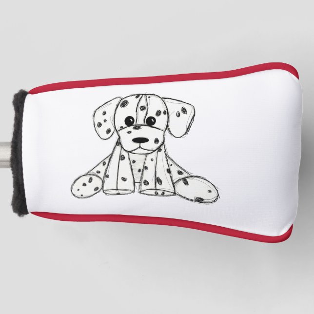 Dalmatian stuffed dog drawing outline simple black golf head cover (Front)