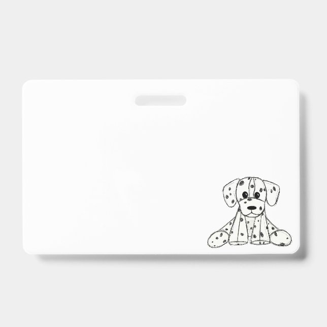 Dalmatian stuffed dog drawing outline simple black ID badge (Front)