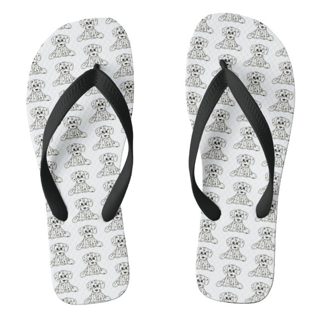 Dalmatian stuffed dog drawing outline simple black jandals (Footbed)