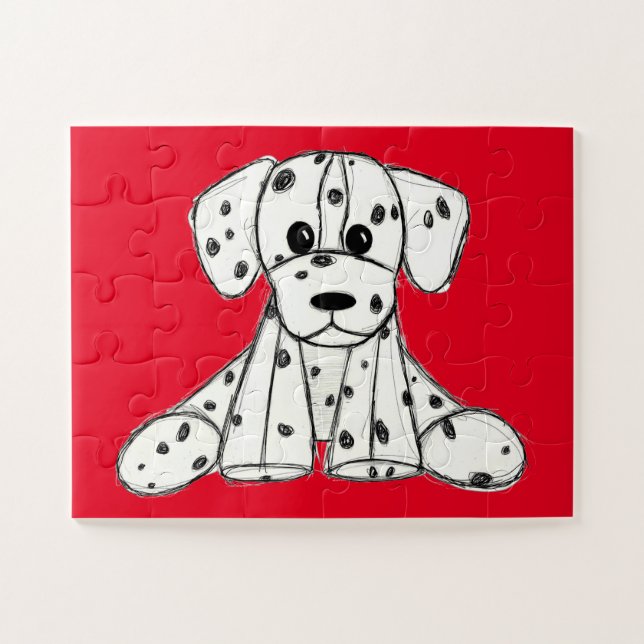 Dalmatian stuffed dog drawing outline simple black jigsaw puzzle (Horizontal)