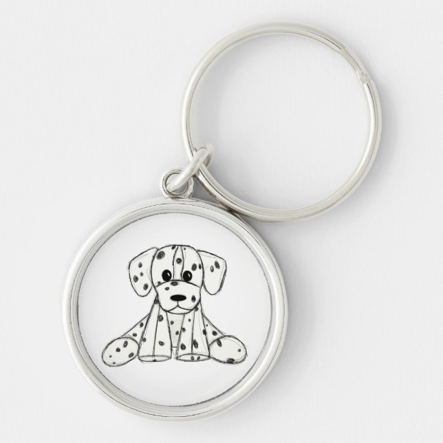 Dalmatian stuffed dog drawing outline simple black key ring (Front)