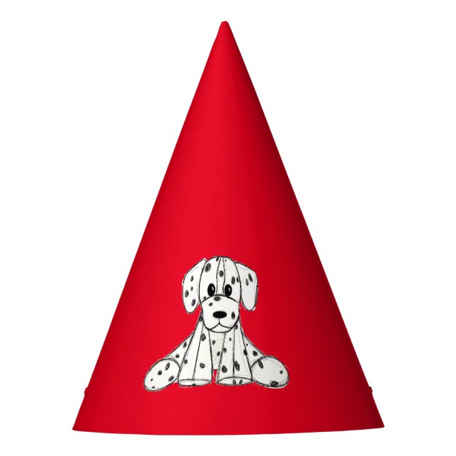 Dalmatian stuffed dog drawing outline simple black party hat (Front)