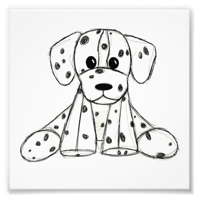 Dalmatian stuffed dog drawing outline simple black photo print (Front)