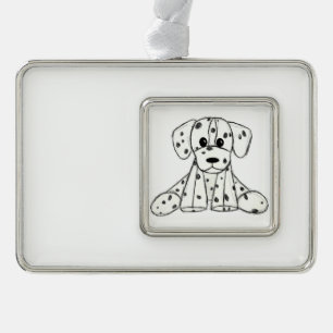 Dalmatian stuffed dog drawing outline simple black silver plated framed ornament