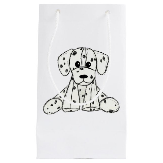 Dalmatian stuffed dog drawing outline simple black small gift bag (Front)