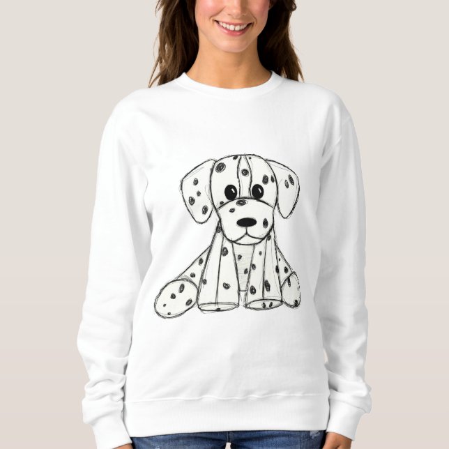 Dalmatian stuffed dog drawing outline simple black sweatshirt (Front)