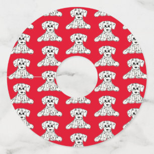 Dalmatian stuffed dog drawing outline simple black wine glass tag