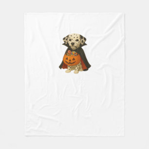 Dalmatian Trick-or-Treat Halloween Dog with Pumpki Fleece Blanket