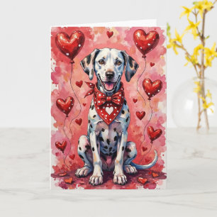 Dalmatian Valentine’s Day Dog with Hearts Red Card