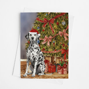 Dalmatian Watercolor Under Christmas Tree Card