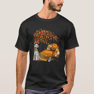 Dalmatian Wearing Hat Fall Tree Pickup Truck Pumpk T-Shirt