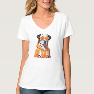 Dalmatian Wearing Hoodie Funny Cool Animal Music T-Shirt