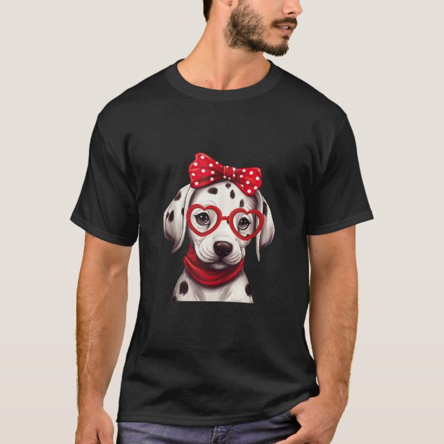 Dalmatian Wearing Red Glasses And Headband Bandann T-Shirt (Front)