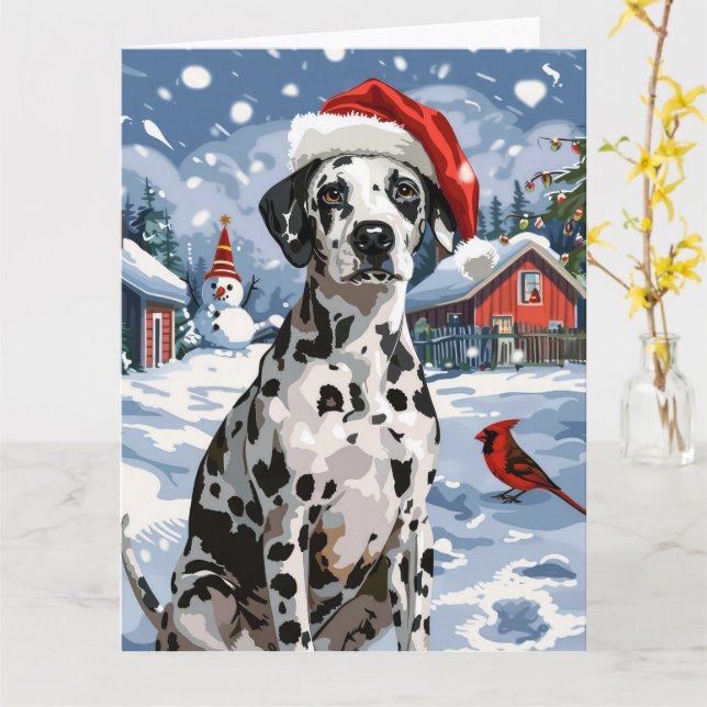 Dalmatian Winter Wonderland Christmas Joy Card (Yellow Flower)